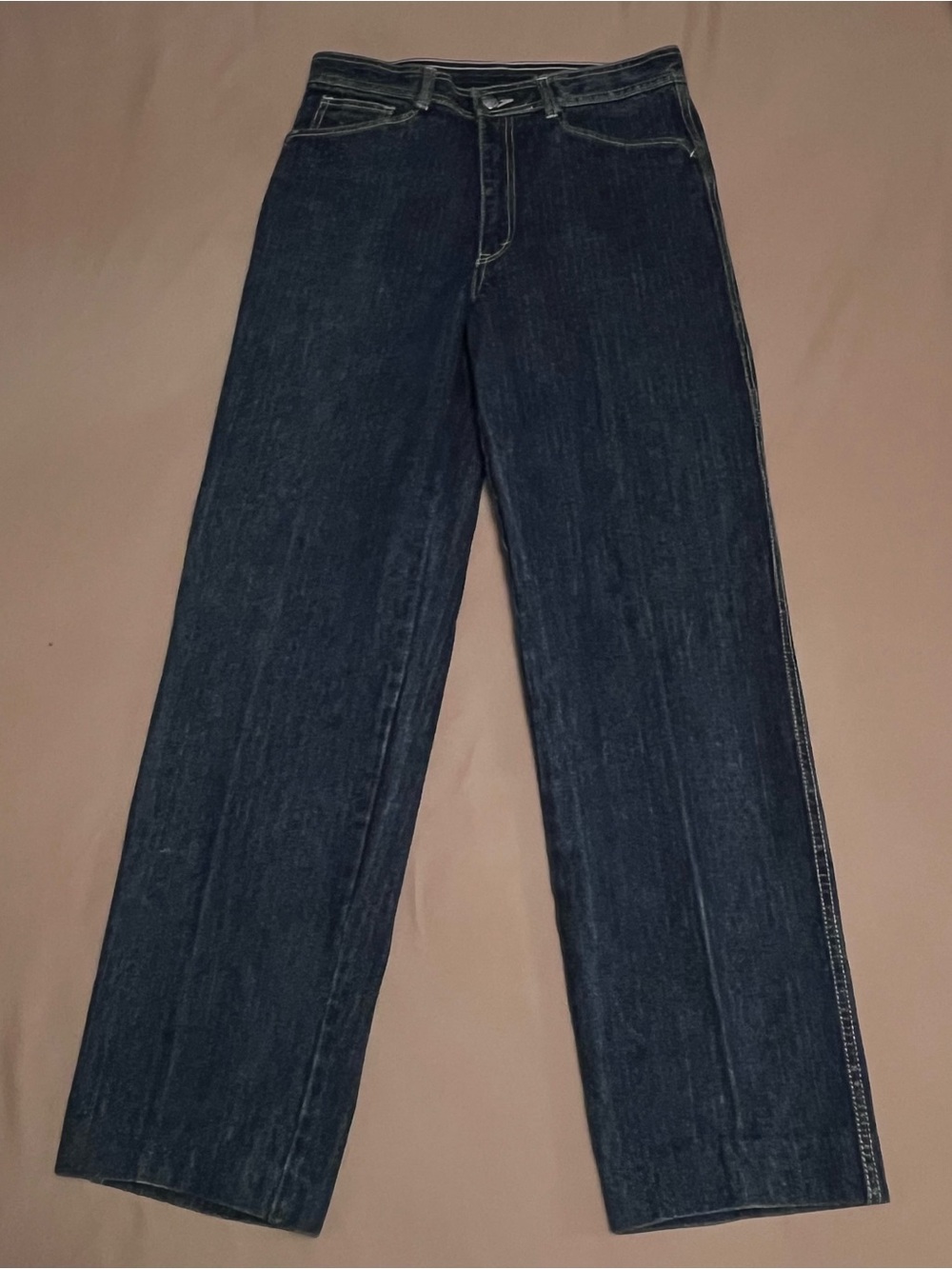 Vintage UNION BAY High-Rise 80s  Women’s Straight-Leg Jeans in Dark Blue Striped